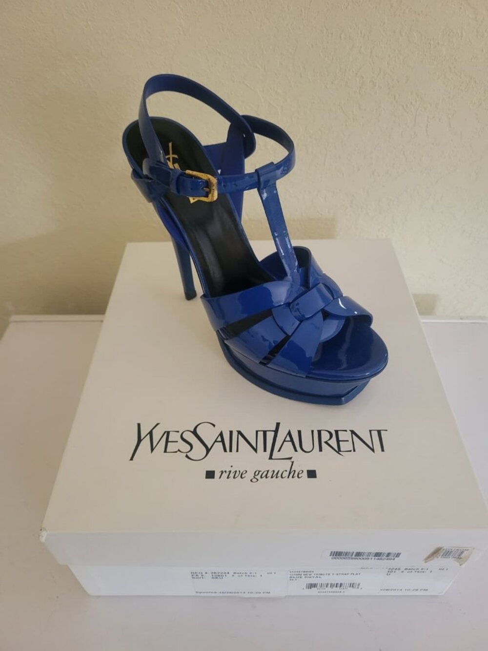Saint Laurent Blue Patent Tribute Sandals EU 38.5